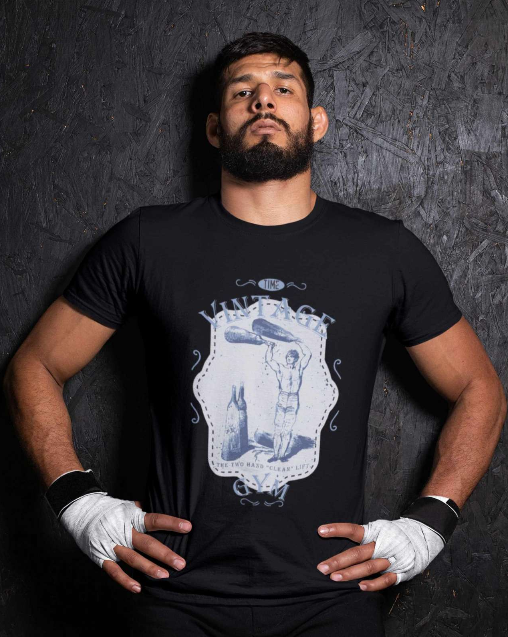 Vintage - Two Hand Lift - Men Round Neck T-Shirt - Bottle Green
