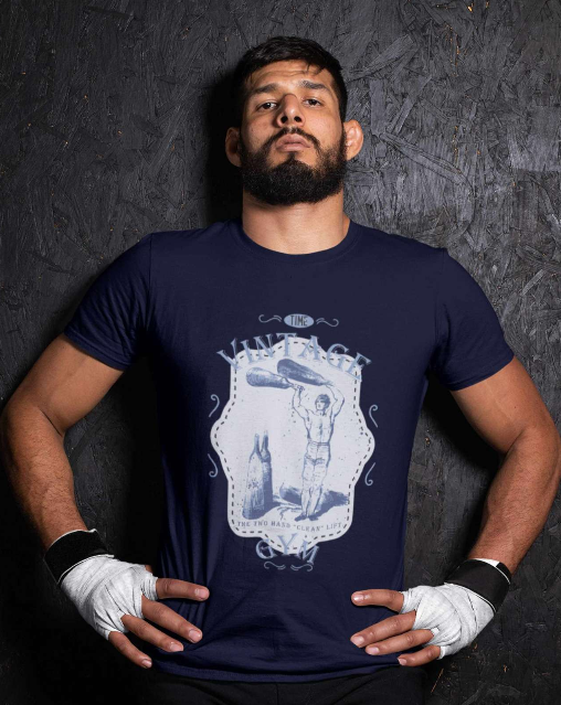 Vintage - Two Hand Lift - Men Round Neck T-Shirt - Bottle Green