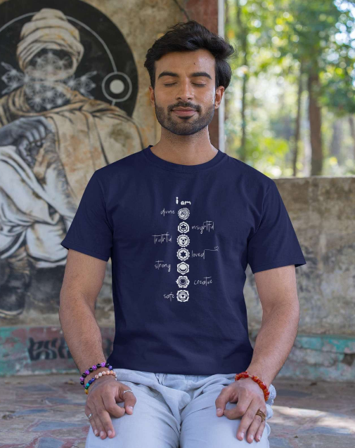 7 Chakras - Men Round Neck T-Shirt - Navy Blue