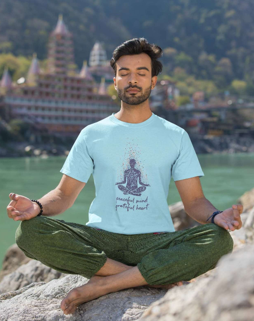 Peace - Men Round Neck T-Shirt - Light Blue