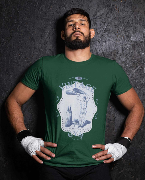 Vintage - Two Hand Lift - Men Round Neck T-Shirt - Bottle Green