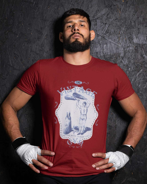 The Vintage Gymmer - Men Round Neck T-Shirt - Maroon