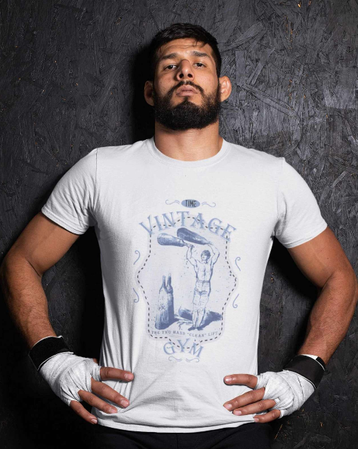 Vintage - Two Hand Lift - Men Round Neck T-Shirt - Bottle Green