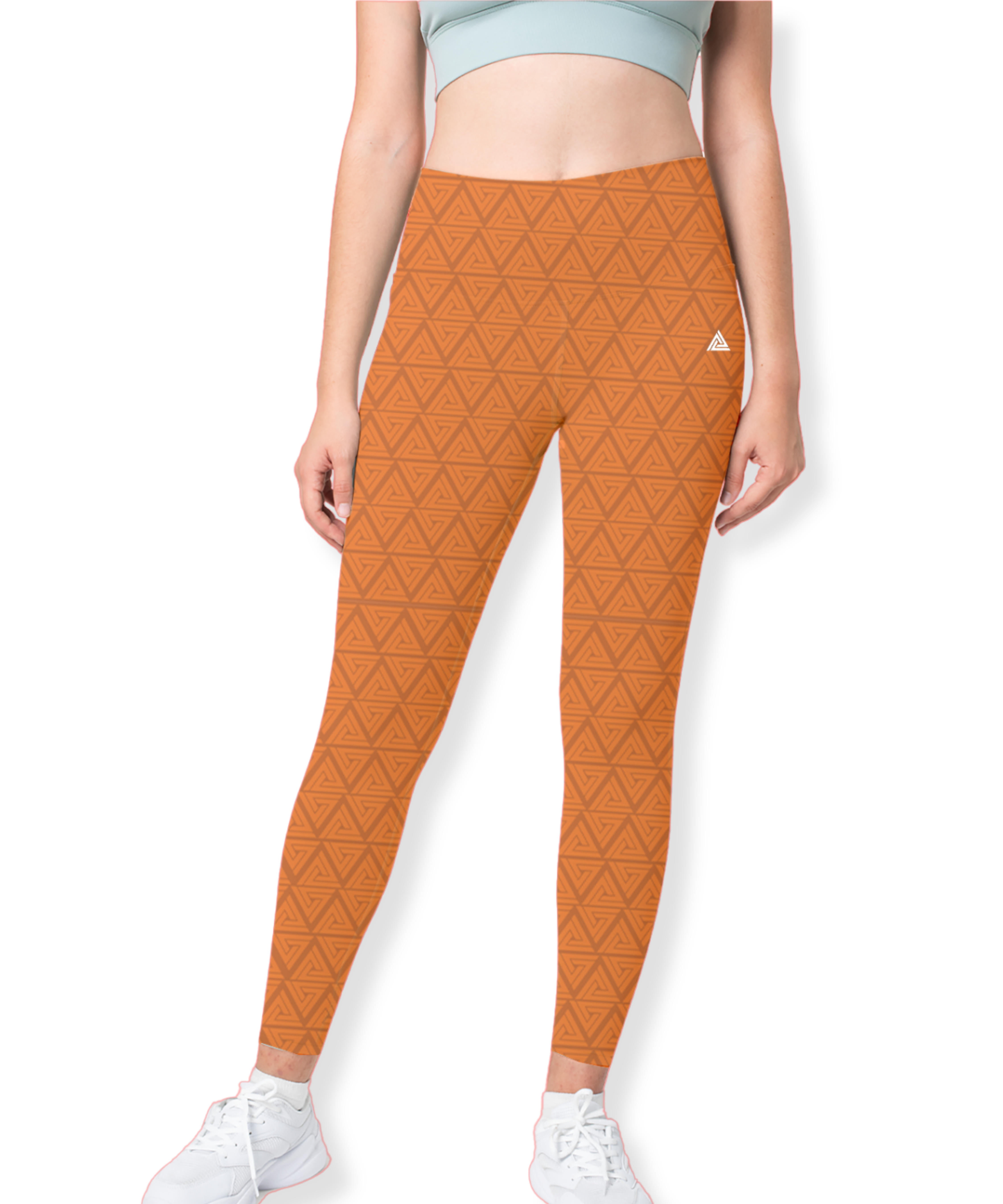 Terracotta Triangle High-Waist Gym Leggings – Bold & Geometric